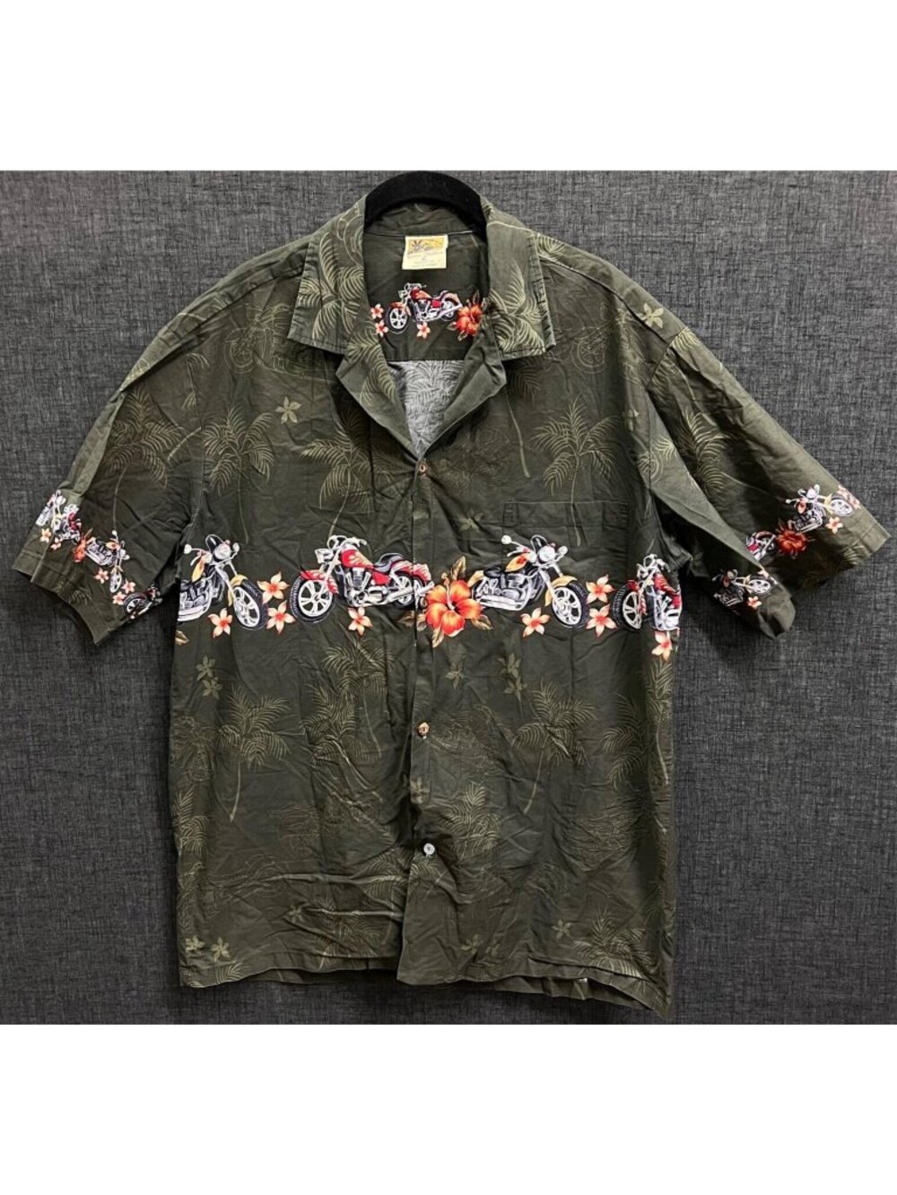 Winnie Fashion Men’s Hawaiian Motorcycle Green Shirt